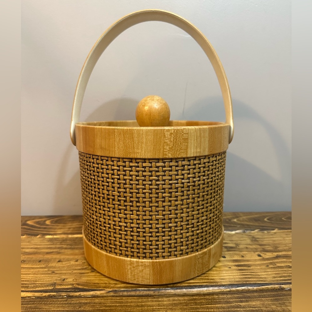 Vintage Elmar Mfg. Insulated Ice Bucket Basket Weave Design 1970's Made in USA